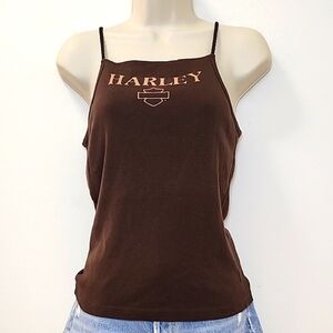 Harley Davidson Y2K Tank Top Brown Spaghetti Barnet El Paso Texas Size Meduim